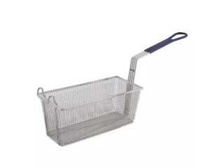 Winco FB-20 13 1/4" x 5 5/8" Rectangular Fry Basket with Blue Handle